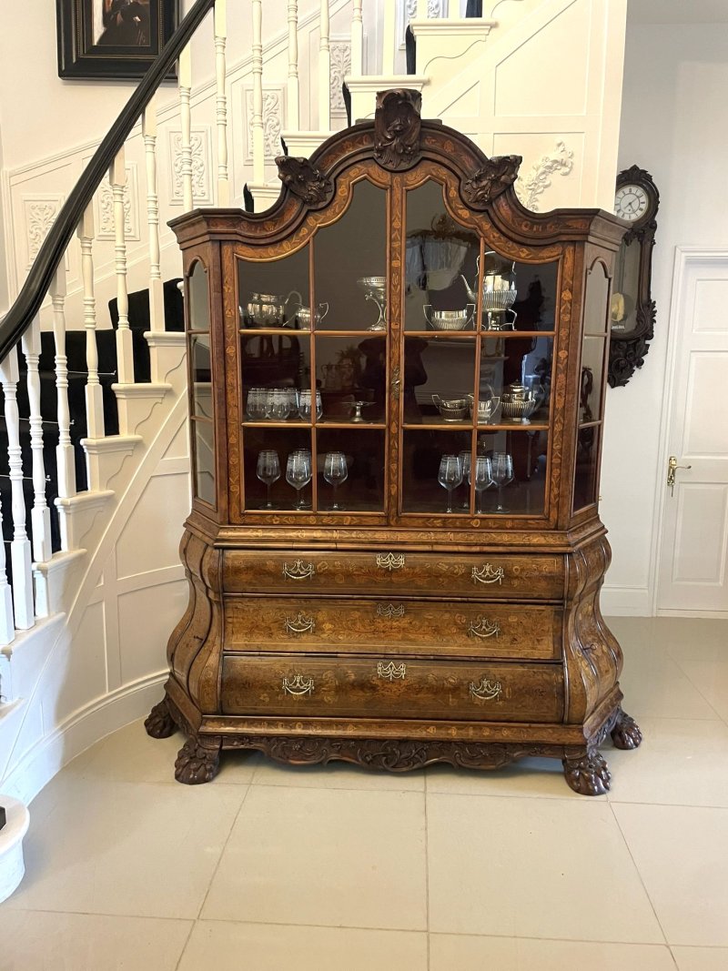 Antique 18th Century Quality Dutch Marquetry Inlaid Burr Walnut Display Cabinet - Image 3